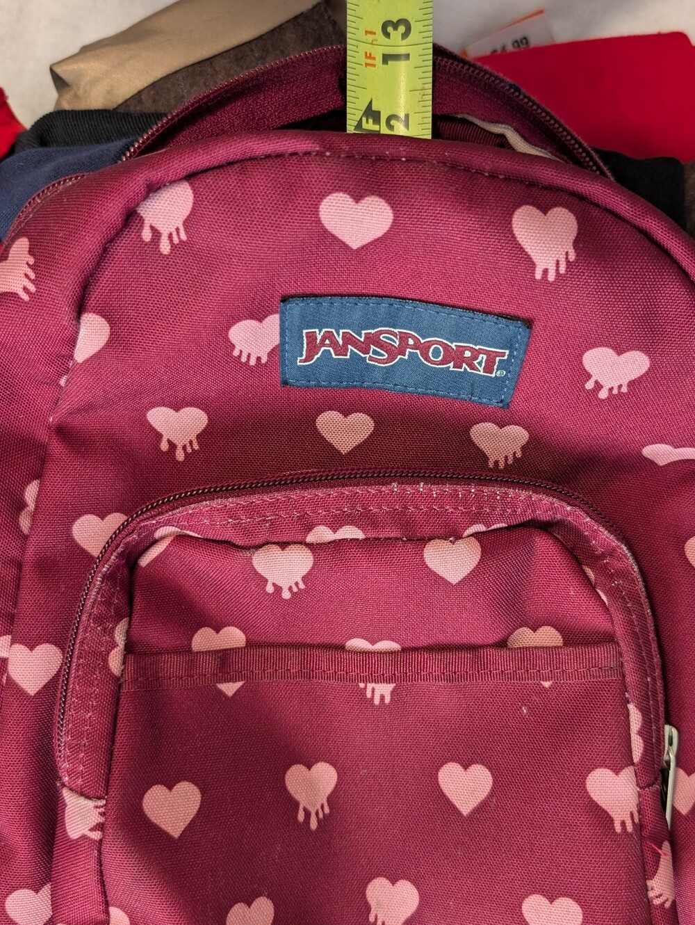 JanSport Kids' Burgundy Heart Print Mini Backpack Jansport Lifetime Warranty - Picture 10 of 10